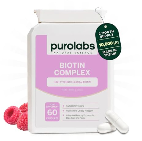 Purolabs Biotin Hair Growth Supplement 10,000μg - Hair Vitamins for Men & Women - Vitamin B7 Tablets for Skin & Nails with Zinc & Selenium - 60 Vegan Capsules - Made in The UK by Purolabs