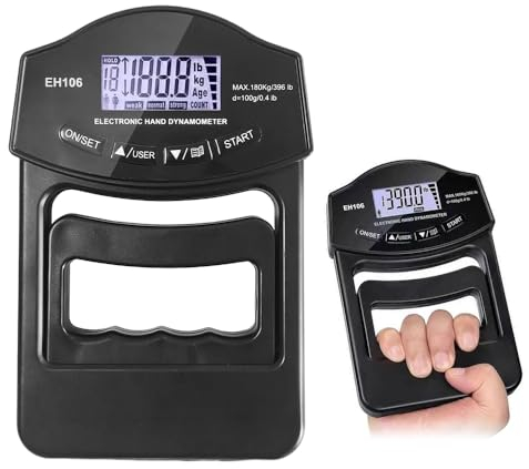 YANGUN Dinamómetro de Mano, 396 lb/180 kg Digital Medidor de Fuerza de Agarre automático, probador de Fuerza de Poder de Agarre electrónico, medidor de fuerza de agarre(negro)
