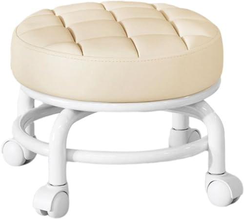 Sgabello Piccolo con Rotelle per Pedicure, Girevole e Regolabile a 360°, da Toilette per Spa e Casa (Beige)