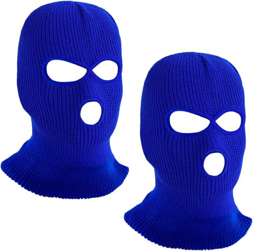 LINSOCLE 2pcs Balaclava - 3-Loch Sturmmaske, Gestrickte Sturmhaube in blau, Multifunktionsmaske, Skimütze für Motorrad und Fahrrad