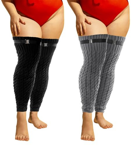 yiilead 2 Paare Winter Übergröße Stulpen Damen,Knie Hoch Stulpen Legwarmers für Damen,Beinstulpen Damen für Winter, wenn es Kalt ist - Beinwärmer-Schwarz und Grau