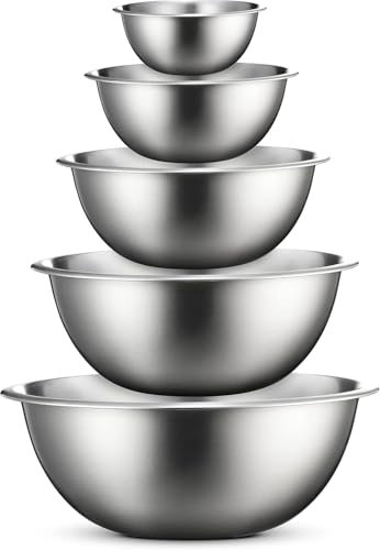 GARUET Premium 5-Piece Stainless Steel Mixing Bowl Set - Durable and Versatile for Home and Restaurant Use (Without Lid)
