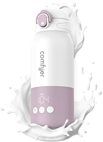 comfyer Tragbarer Flaschenwärmer unterwegs für Baby, Schnelles Aufheizen und Lange Akkulaufzeit 12000mAh, Zwei Heizmodi für Muttermilch und Wasser, 340ml Kapazität, für Auto-und Flugzeugreisen