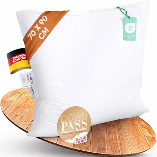 BEFA NATUR Cuscino in piuma, 70 x 90 cm, cuscino a 3 camere, 90% piumino e 10% cuscino in piuma, peso di riempimento 1380 g, adatto per chi soffre di allergie (NOMITE), per il benessere degli animali