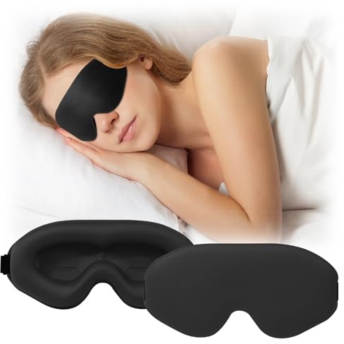 SUNNIFLY Maschera per Dormire 3D [Nera], Maschera Occhi con Design a Nido d'Ape, Morbida e Regolabile, Oscurante, Ideale per Viaggi, Ufficio e Jet Lag, 21x10 cm