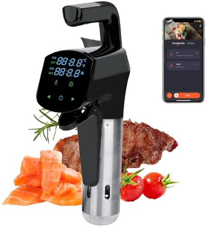 Sous Vide Cooker Machine, 1100W Thermal Immersion Circulator with App & LED Panel Control, Temp & Time Adjustable, Low Temp Slow Cooking, Electric Sous Vide Kit for Meat Vegetables(Black)