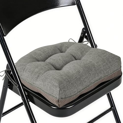 FlyGulls 1 Pack Kitchen Chair Cushions for Indoor Use 40x40cm Light Grey | Dining Chair Cushion with Non Slip Backing and Ties, Tufted Design, Comfortable, Textured Fabric, for Kitchen Breakfast Nook