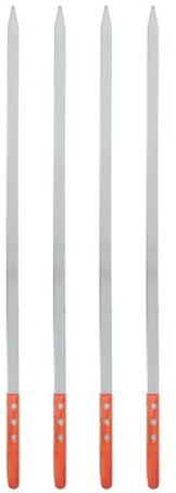 BIUDECO Brochetas Planas de Acero Inoxidable Mango Marrón para Barbacoa, 4 Piezas, Fáciles de Limpiar Camping y Asar Carne