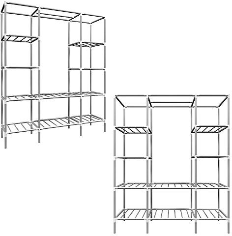 EYEPOWER Extrabreiter XXL Kleiderschrank Metall Regal Kleiderstange 178x148x44,5cm Offener Faltschrank Flur Garderobe