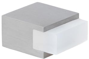 EVI Herrajes | Fermaporta da pavimento - Design quadrato | 20 x 14 mm | Acciaio satinato opaco - Gomma bianca | Montaggio adesivo | I-197/14