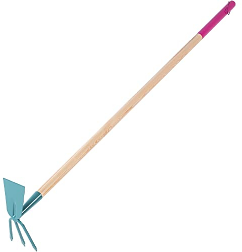 KADAX Serfouette pour Femme avec tęte en métal, Double pioche pour aérer, ameublir et désherber Le Sol, Accessoire de Jardin avec Manche en Bois (3 Dents - Lame Large)