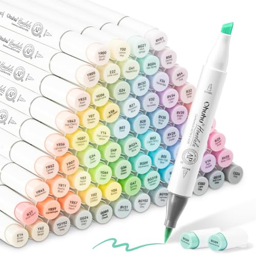 Ohuhu Marker Stifte Pastel mit 96 Farben, doppelseitige Farbspitze Brush Marker für Entwürfe und Comics, feiner Pinsel zum Skizzieren, Kalligraphieren, Zeichnen und Illustrieren