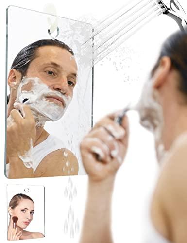Espejo de Afeitado para la Ducha, Espejo de Ducha Extra Grande 21 x 29,7 cm Equivalente a un Papel A4, Espejo de Afeitado para el baño, 4 Veces más Grande Que el Original, con Ventosa.
