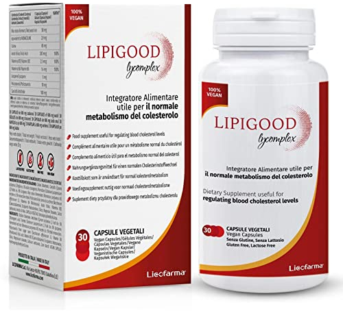 Lipigood Lycomplex Integratore Colesterolo | Riso Rosso Fermentato | Monakolina K, Colina, Licopene, Policosanoli, Carciofo, Coenzima Q10 | Acido Folico, Vitamine B6 e B12 | 30 capsule