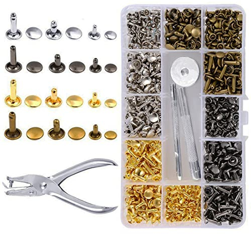Limeow 180 PCS 6mm 8mm 12mm nieten set hohlnieten ledernieten nietenzange set studs nieten gürtel nieten für DIY Leder Handwerk Kleidung Tasche Schuhe Gürtel,mit 3 Werkzeug,4 Farben,12 Spezifikationen