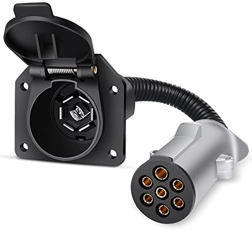 Nilight 7 Pin Round to 7 Way RV Blade Trailer Adapter Connector Wiring Harness Electric Adapter Plug Connector for Semi Truck Commercial Vehicle Pickup Tractor