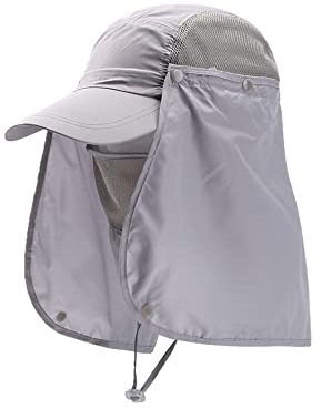 Voarge Gorra de Protección Solar Anti-UV con Máscara Extraíble Sombrero Tapa de Cuello y Face UV Protege Cuello Cara (FR/ES, Números, 32, 43, Plata)