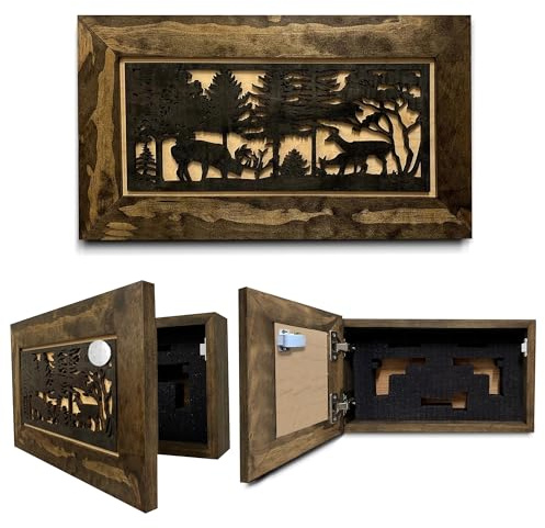 Bellewood Designs Hidden Gun Safe - Deer Scene Wall Gun Safe - Hidden Wall Storage - Wood Gun Cabinet - Handcrafted Gun Concealment Furniture - Hidden Gun Storage