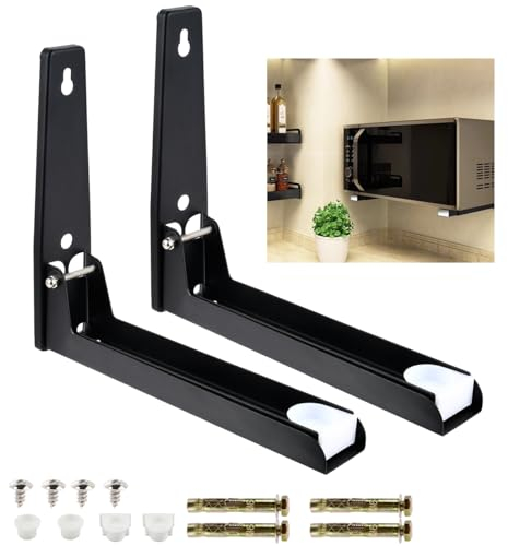 FOROREH 2pcs Support Mural Micro Onde en Acier Inoxydable, Support de Montage Mural pour Four à Micro-Ondes, Charge Maximale 50 kg, Support Mural Étagère Pliable et Télescopique pour Micro Ondes