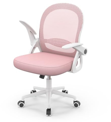 rattantree Silla de Oficina, Silla de Escritorio Ergonómica con Respaldo de Malla Transpirable y Asiento, Silla de Ordenador, Regulable en Altura, Reposabrazos Abatibles, Para Estudio de Oficina, Rosa