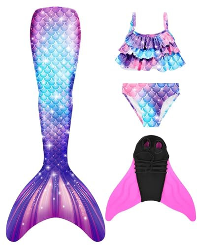shepretty Meerjungfrauenschwanz zum Schwimmen für Kinder mit Meerjungfrau Flosse,wupuG4-120