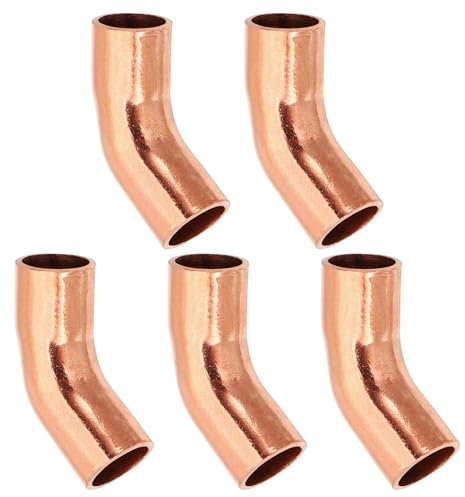 PATIKIL 1/4 ID 0,8mm Spessore Raccordo Saldatura Gomito Rame, 5pz 99,9% Puro Raccordo a Compressione Rame Connettore a Tubo a Raggio Corto 45 Gradi con Connessione a Saldare a Caldo