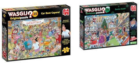 Jumbo, Wasgij, Original 35 - Car Boot Capers, Jigsaw Puzzles for Adults, 1000-Piece &, Wasgij Christmas 19 - Santa Dash, Jigsaw Puzzle for Adults, 2 x 1000 Piece