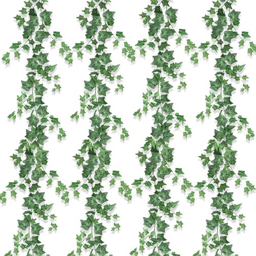 ROLLWAY Lot de 4 Lierre Artificiel Faux Lierre Guirlande Lierre Decoration 2m Liane Artificielle Guirlande Fausse Plante Tombante Feuillage pour Mur Chambre Jardin Interieur Extérieur (Vert)