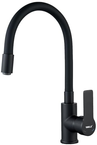 BELZ Robinet Cuisine Flexible Chromé – Mitigeur Cuisine Pivotant à 360°, Robinet de Cuisine en Laiton Durable, Robinetterie de Cuisine avec Perlator Économiseur d'Eau,noir mat