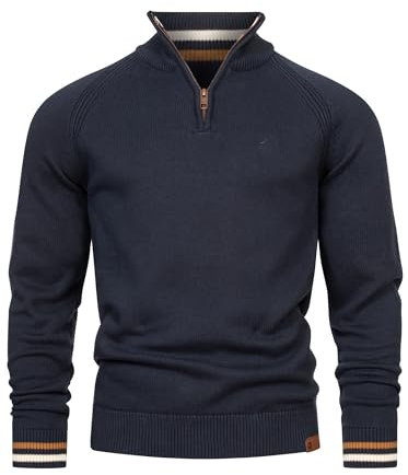 Indicode Herren INSwift Strickpullover mit Stehkragen und Reißverschluss | Herrenpullover Pulli für Männer Dark Navy, L