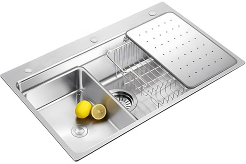 Lavello Da Cucina Multifunzione In Acciaio Inossidabile 304 Fatto A Mano, Lavello Da Cucina Grande A Una Vasca, Installazione A Filo O Soprapiano Con Vasca Rimovibile(70x50x21.5cm)