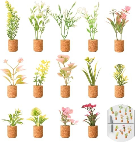 14 imanes para Nevera, Mini suculentas Artificiales para Nevera, imanes para Nevera, Bonitos Adhesivos para tableros magnéticos para Nevera