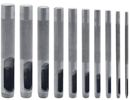 Leder Locher Set,10 PCS Metall Leder Puncher Kit Leder Handwerk Hohl Locher Werkzeug 1 mm bis 10 mm Locheisen Stanze Locheisensatz Leder Stanzeisen Set für Ledergürtel Uhrenarmband Dichtung