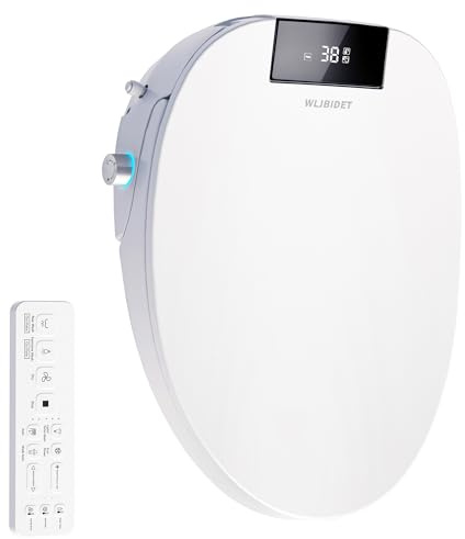 WLJBIDET Bidet Toilet Seat with Remote Control, Electronic Heated Bidet Seat with Adjustable Warm Water and Pressure, Warm Air Drying, Display Screen, Night Light, Slow Closed Toilet Lid, Elongated