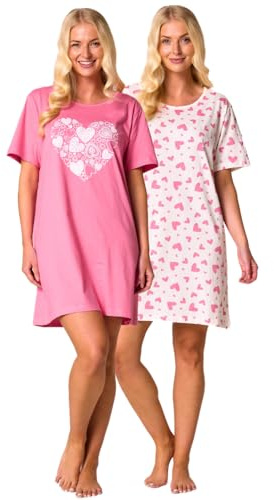 Suzy & Me Womens Pack of 2 Short Sleeved 100% Cotton Jersey Nightshirts.