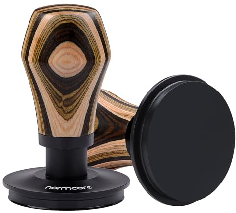 Normcore 58.5mm Coffee Tamper V4.1, Espresso Spring Loaded Tamper With Titanium PVD Coating Flat Base, 15lb / 25lb / 30lbs Replacement Springs, Colorful Wood Handle