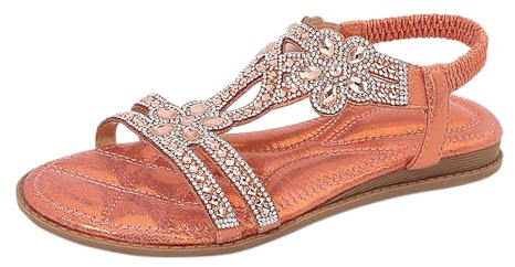 Sandales d'été pour femme Sandales plates pour enfants d'été pieds nus en cuir pour filles confortables pantoufles à paillettes pour les loisirs en plein air, Orange 10, 40 EU