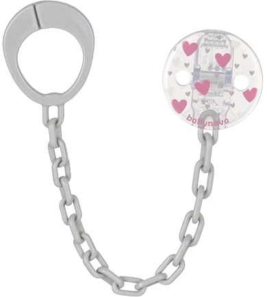 babynova Catena per Ciuccio con Clip e Anello Adattatore – Set da 2 Pezzi – Portaciuccio per Bambini – Compatibile con Qualsiasi Ciuccio – Essenziale per Neonati – Senza BPA - Cuori rosa