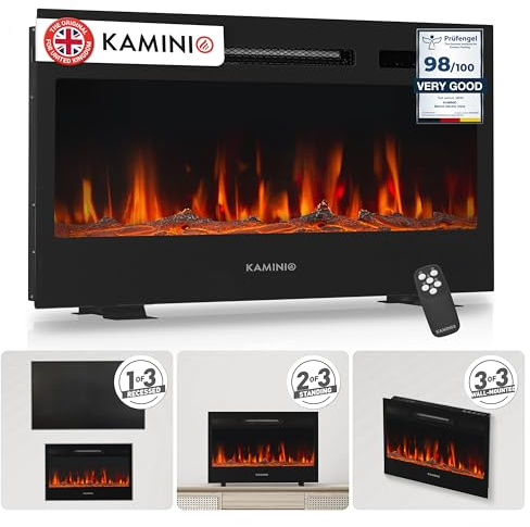 KAMINIO Elektrokamin Marlon - Elektrischer 3-in-1 Kamin mit Heizung, 3D-Flammeneffekt, 12 Flammenfarben, Fernbedienung (24 Zoll)