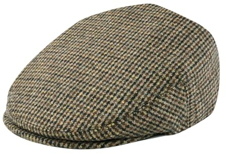 FEINION Men's Wool Tweed Newsboy Ivy Cap Gatsby Golf Flat Hat (T-Houndstooth Khaki, 7 3/4)