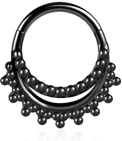 Vankula Anello per Piercing al Setto con Segmento Articolato Clicker 8mm 10mm 16g in Acciaio Chirurgico Naso Piercing Helix Daith Tragus Conch Gioielli per Donne e Uomini Nero Oro Argento, 10 mm