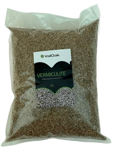ValOak Vermiculite – Substrato Inerte per Piante e Orto | Migliora Drenaggio e Ritenzione Idrica | Per Semina, Talee e Coltivazione | Made in Italy (5 lt)
