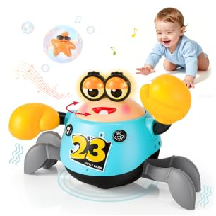 Crawling Crab Toy For Babies - Tummy Time Toy for 6-12 Months Interactive | Walking Crab with Music - Voice Repeat Dancing Crab with Obstacle Avoidance Sensory Gift for 1-4 Year Old Boys Girls