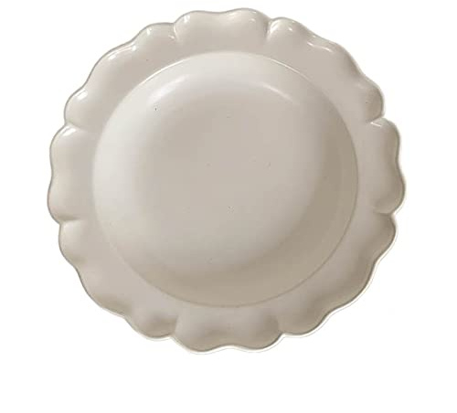 Middagstallrikar Vintage mattallrik Krämgul Ren vit blomma Kanttallrik Frukosttallrik Desserttallrik Fruktsalladstallrik Djup tallrik(Vit)