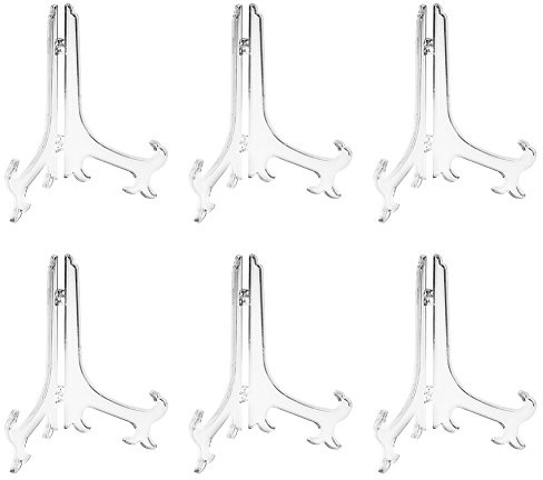 Tincogo 8 Clear Plastic Easels or Stand / Plate Holders to Display Pictures or Other Items at Weddings, Home Decoration, Birthdays, Tables (6 Pack)