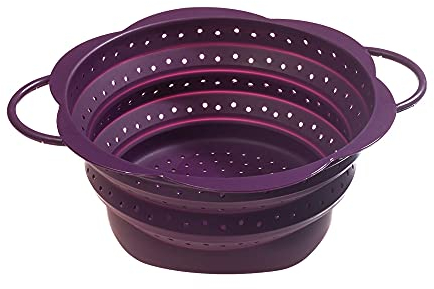 Kochblume Faltsieb M | Premium-Silikon & BPA frei| Hitzebeständig | Spülmaschinenfest | Platzsparend | Farbe: lila