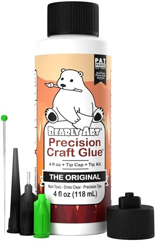 Bearly Art Precision Craft Glue - The Original - 4fl oz - Tip Kit Included - Dries Clear - Metal Tip - Wrinkle Resistant - Flexible and Crack Resistant - Strong Hold Adhesive - Made in USA