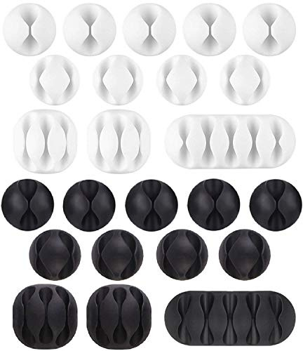 24 Pack Nero Bianco Clip Cavo Durevole U-horizon Cavi e Morsetti Organizzatore e Gestione Scrivania per TV PC Laptop Casa ecc