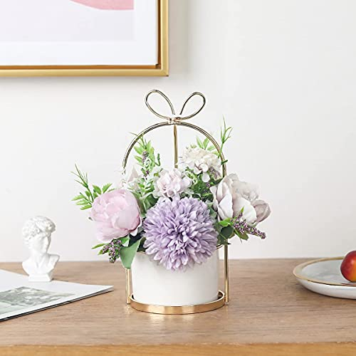 Hobyhoon - Flores artificiales de seda con florero - Arreglo floral para decoración del hogar, boda, centro de mesa, salón, oficina