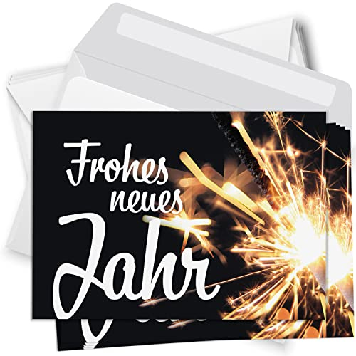 Einladungskarten Manufaktur Hamburg 10 Neujahrskarten mit Umschlag - Frohes Neues Jahr - Motiv Wunderkerze - Silvester Neujahr Postkarten Karten Grußkarten